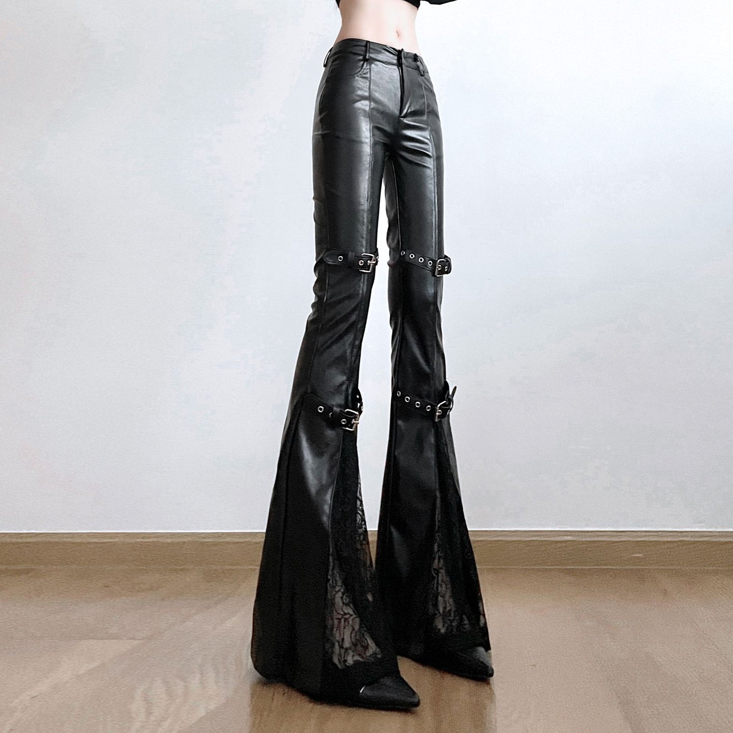 Low Waist Waxed Leather Pants